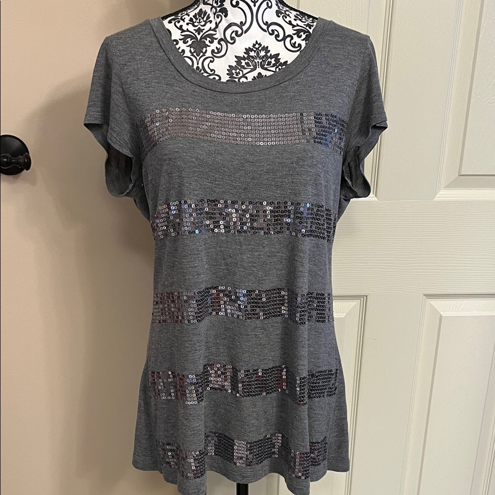 Apt. 9 Charcoal Sequin Short Sleeve Top
